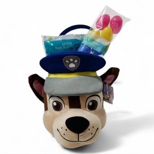 Paw Patrol Chase Plush Easter Basket Bucket Tote Grass Eggs